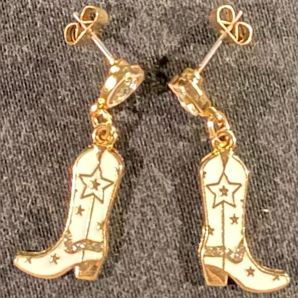 Earrings Cowboy Boot white&gold NWOT